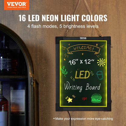 VEVOR 32"x24" LED Message Writing Board, Menu Sign Boards, Illuminated Erasable Lighted Chalkboard, Neon Effect Drawing Panel with 8 Fluorescent Chalk Markers and Remote Control