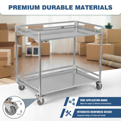 OssifragaBone 2 Shelf Rolling Cart Collapsible Steel Rolling Utility Cart with Wheels 660lbs Capacity with Handle for Warehouse/Garage/Cleaning/Manufacturing