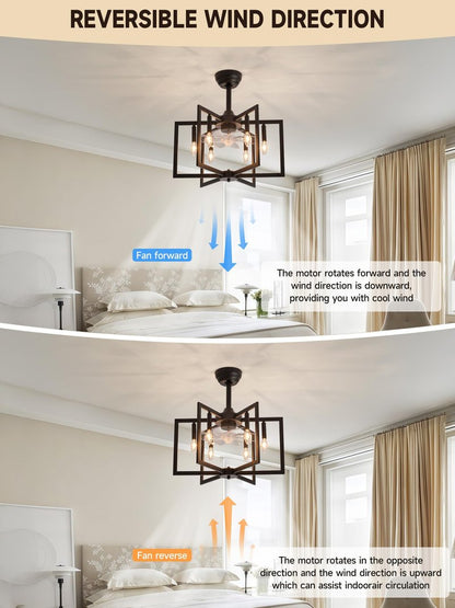 Jughtbo Black Chandelier Fan with，Farmhouse Rustic Ceiling Fan with Light and Remote, Adjustable Height, Rustic Chandeliers for Living Room, Bedroom, Hallway, Entryway Kitchen Lighting