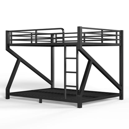 Bellemave Queen Over Queen Bunk Bed Frame with Noise Reduced Design, Low Profile Bunk Bed with Soft Ladder Rung Cover and Fence, Heavy Buty Bunk Beds for Adults, Teens