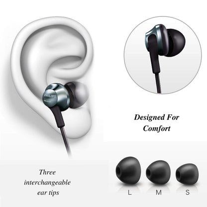 Philips Pro Wired Earbuds with Microphone, Hi-Res Audio in-Ear Headphones with 3.5mm Jack, Comfortable and Durable Build Earphones, Perfect for Music, Calls, and Daily Use, 3 Extra Eartips Included