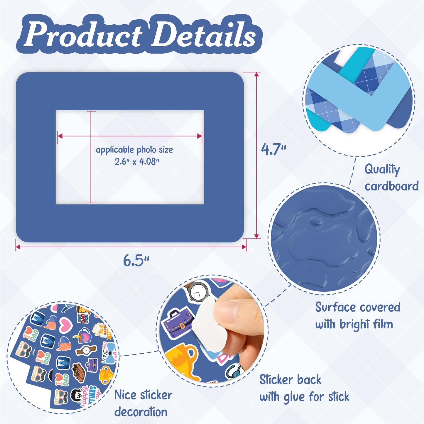 Set 24 Frames Fathers Day Crafts for Classroom with 264 Stickers, Easy DIY Project Fathers Day Gifts Bulk, Manualidades para El Dia Del Padre, DIY Ideas for Dad Kit (Paper Frame, Fit 2.6x4" Photo)