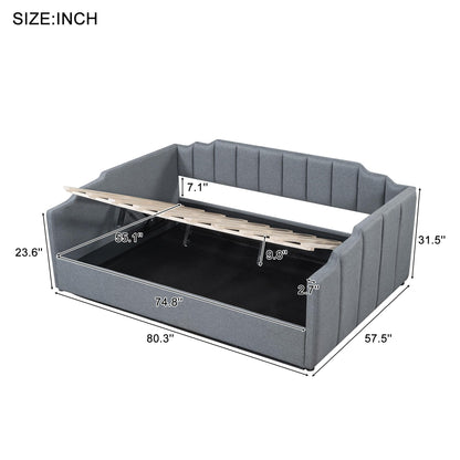 DNYN Full Size Upholstered Daybed for Bedroom,Guest Room,Lift Up Storage Bedframe w/Wood Slat Support,Space Saving Design, Gray
