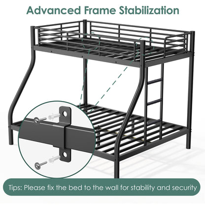 Cyranture Twin XL Over Queen Bunk Bed Size, Heavy Duty Bunk Beds with Bottom Space & Guardrail Metal Bunk Bed Frame for Adults Dorm Bedroom Guest Room, No Box Spring Needed（Upgrate Black）