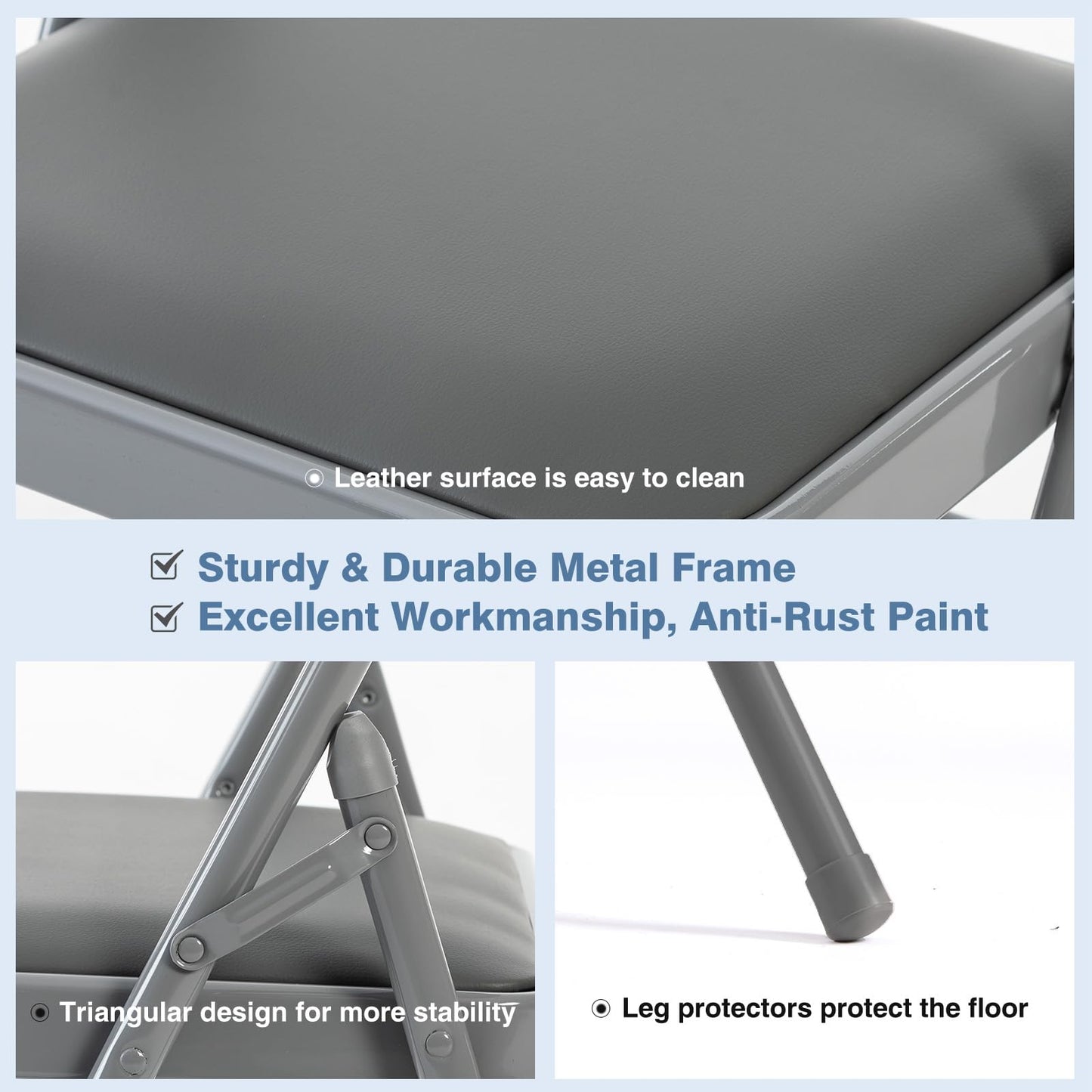 DUMOS 12 Pack Folding Chairs with Padded Cushion and Back - PU Leather Stackable Portable Dining Chairs Set, for Home and Office, Conference, Wedding, Party, Patio, Garden, for Indoor Outdoor, Grey