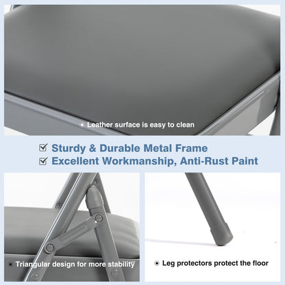 DUMOS 12 Pack Folding Chairs with Padded Cushion and Back - PU Leather Stackable Portable Dining Chairs Set, for Home and Office, Conference, Wedding, Party, Patio, Garden, for Indoor Outdoor, Grey