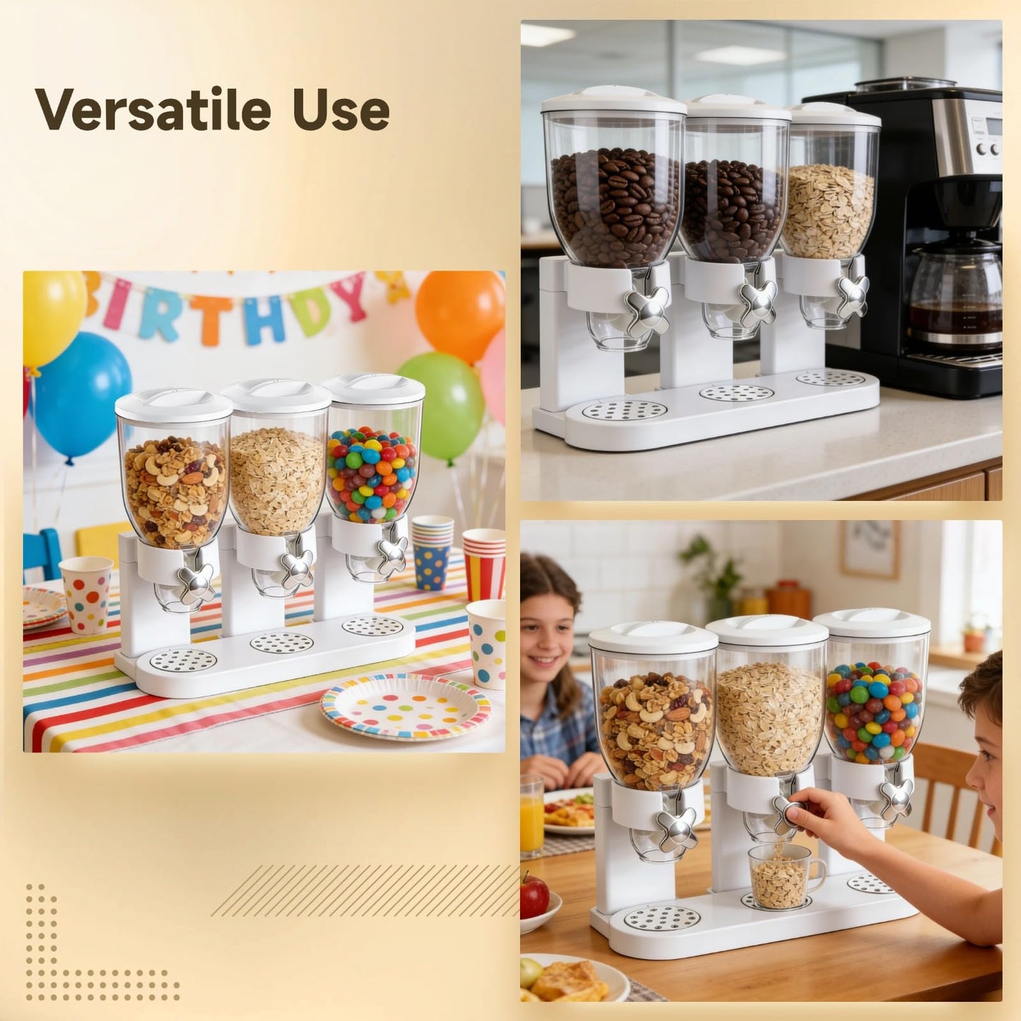 Cereal Dispenser Countertop, 3 Pack 2L/67oz Cereal Dispenser, Airtight Cereal Containers Storage, Rotating White Plastic Dry Food Dispenser, Rice Dispenser, Candy Dispenser for Cereal, Coffee Beans