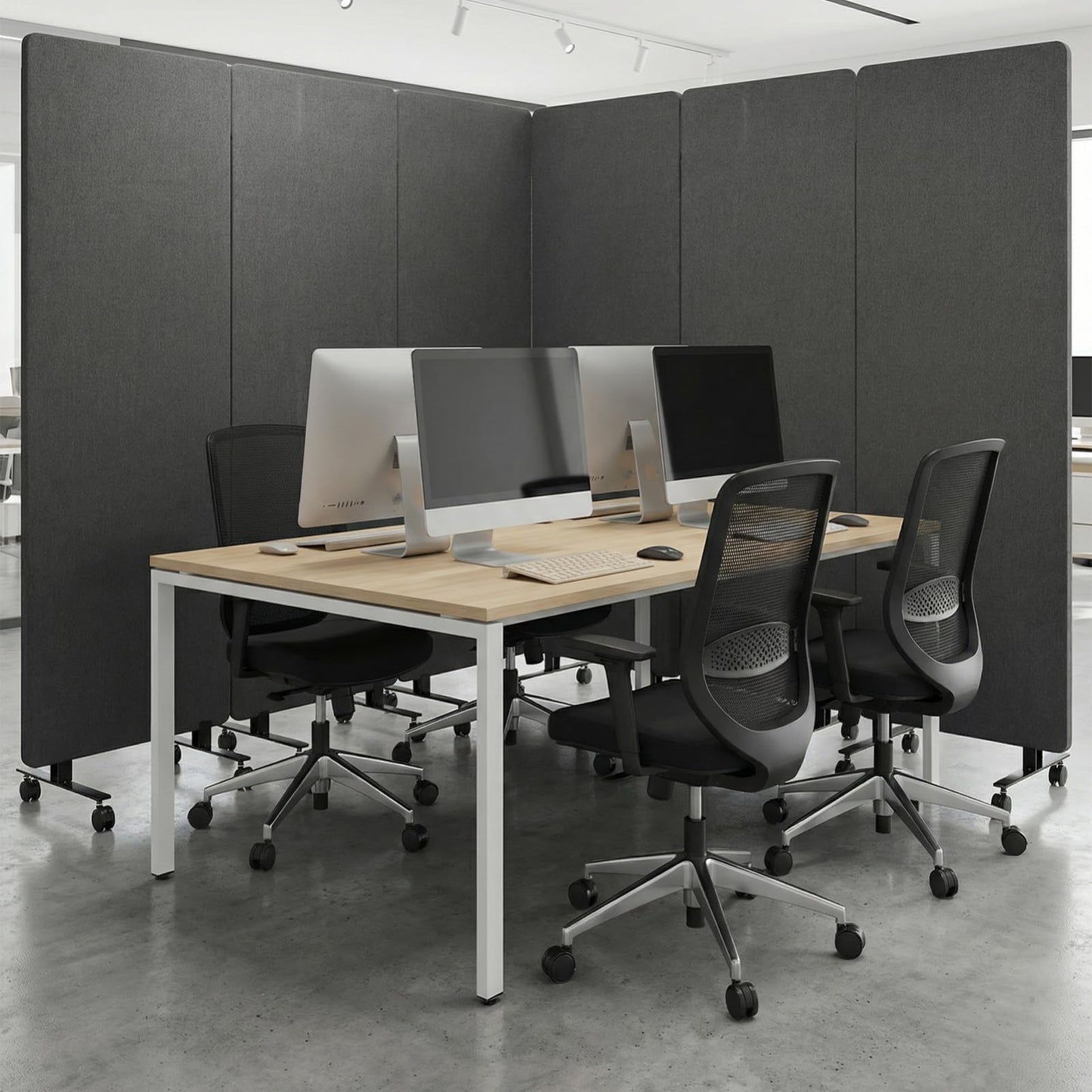 Room Divider with Wheels 72x66 Inch, 3 Panel Folding Privacy Screen, Portable Sound Proof Partition Wall for Office Studio School Hospital, Freestanding Temporary Wall on Casters, Dark Grey