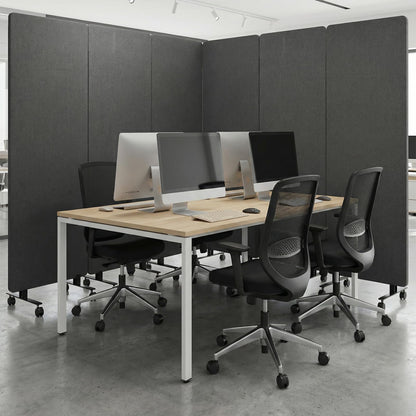 Room Divider with Wheels 72x66 Inch, 3 Panel Folding Privacy Screen, Portable Sound Proof Partition Wall for Office Studio School Hospital, Freestanding Temporary Wall on Casters, Dark Grey