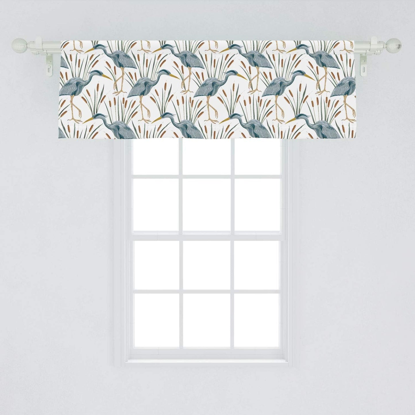 Lunarable Swamp Window Valance - Blue Grey Heron Birds and Bulrush Water Foliage, Curtain Valance for Kitchen Decor