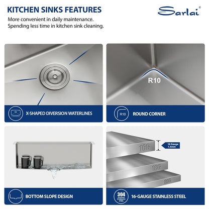 Sarlai 30 Farmhouse Kitchen Sink Stainless - 30 x 22 Inch Farmhouse Sink Ledge Workstation Sinks Apron Front Single Bowl 16 Gauge Stainless Steel Luxury Kitchen Farm Sinks