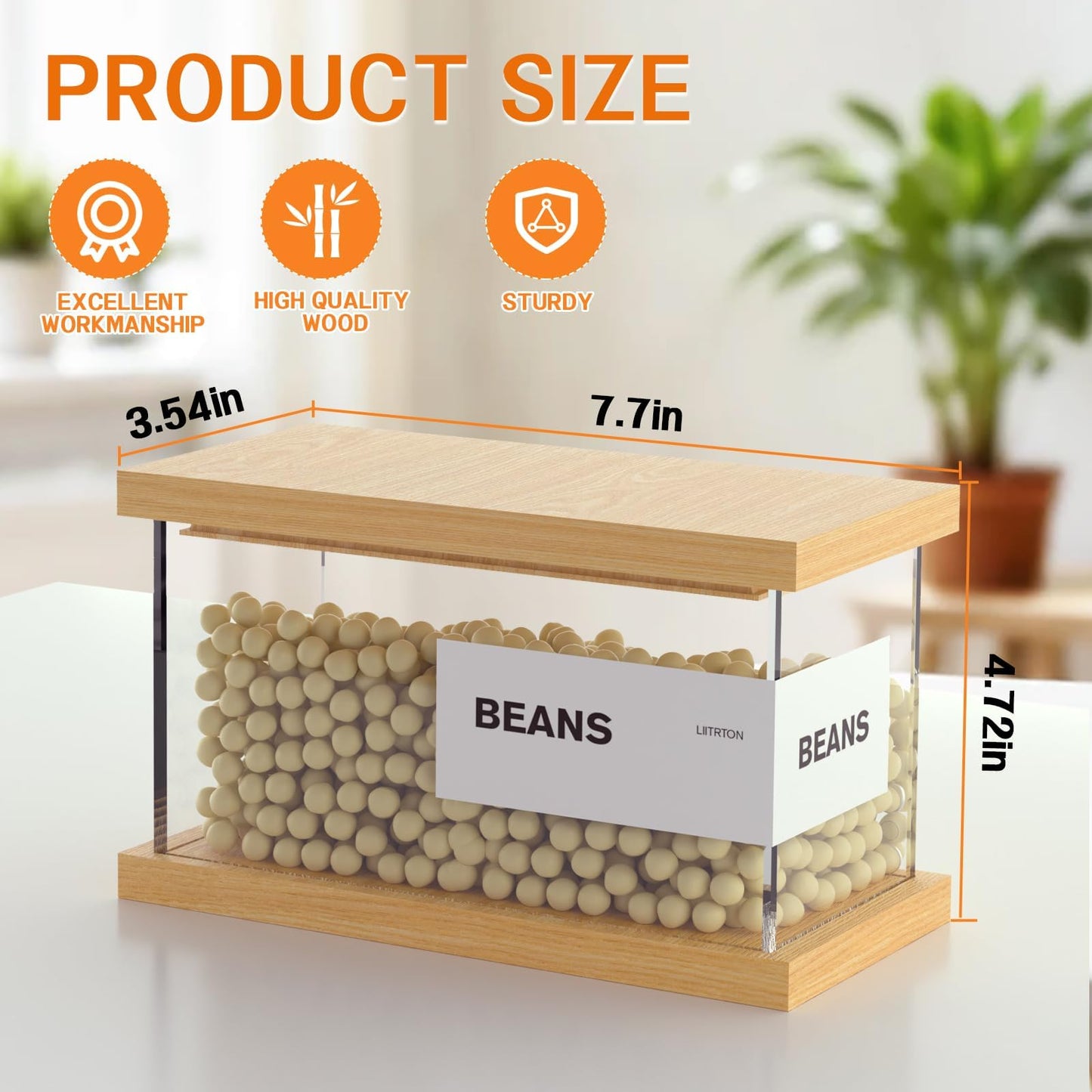 Liitrton Bamboo Food Dispenser 2 PCS -1.2L Airtight Cereal Containers with Bamboo Lids & 12 Labels, Kitchen Pantry Organizers and Storage for Cereal Flour Snack Sugar Storage Container