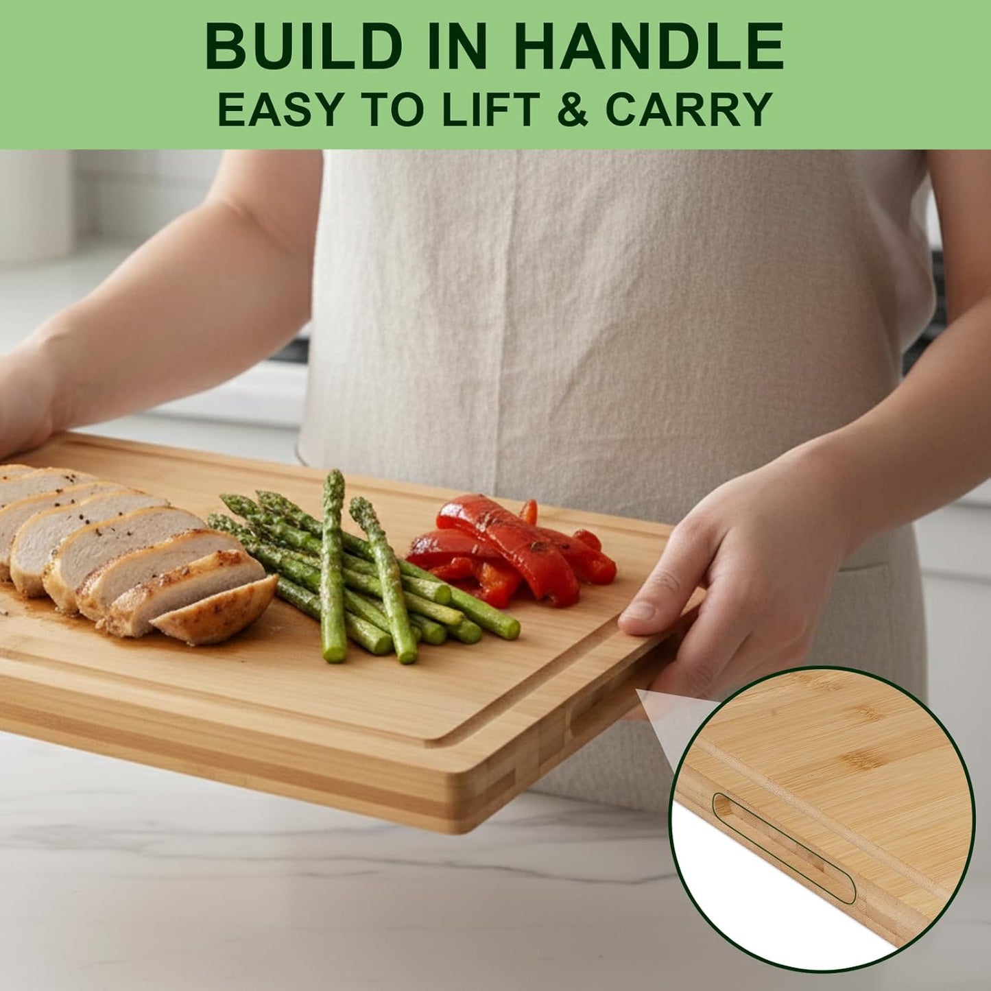 17x12x1 Inch Bamboo Cutting Board for Kitchen, Thickened Chopping Board with Juice Groove & Handles, Large Double Sided