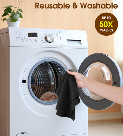 KitchLife Microfiber Cleaning Cloth Roll, 100 Pack - Tear-Away Microfiber Paper Towels, Lint-Free, Reusable, Washable for Kitchen, Car, Dishes, and Sensitive Surfaces (Black)