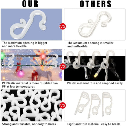 Meetory Christmas Light Clips, 100 Mini Hanging Hooks for Gutters & Shingles, Weatherproof Plastic Hooks