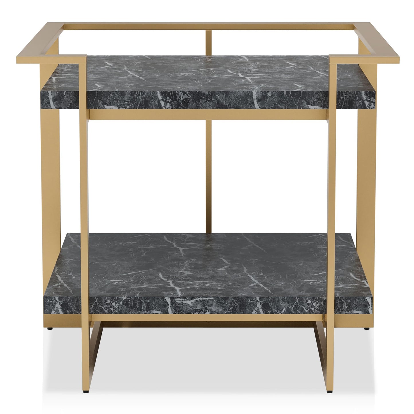 24/7 Shop at Home Daphne Modern Metal Faux Marble Top 2-Piece Coffee Table Set with Open Shelves for Living Room, Bedroom, Home Office, Gold and Black