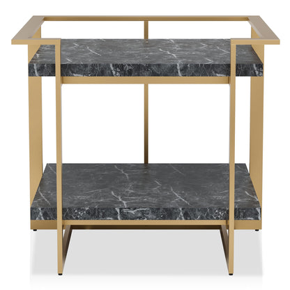 24/7 Shop at Home Daphne Modern Metal Faux Marble Top 2-Piece Coffee Table Set with Open Shelves for Living Room, Bedroom, Home Office, Gold and Black