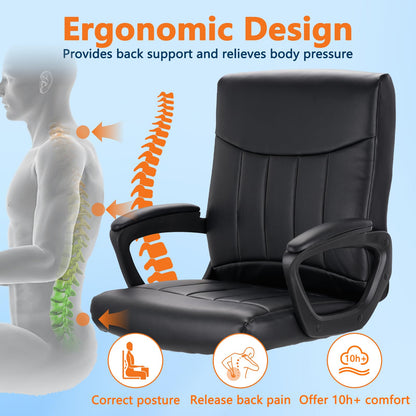 CLATINA Leather Ergonomic Office Chair with Lumbar Support and Padded Armrestes, Swivel Rolling Executive Mid Back Computer Task Desk Chair for Home, Conference, Waiting Room, Black, 4 Pack
