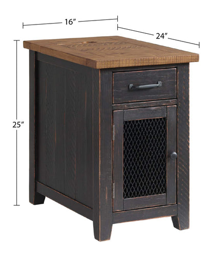Martin Svensson Home Chairside Table - Antique Black and Honey - Rustic Style - with One Drawer and Cabinet for Storage