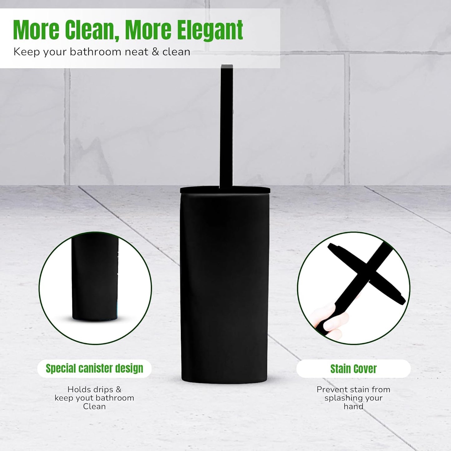 Bath Elements Set Toilet Bowl Brush for Bathroom with Holder | Modern Chic Designs Toilet Cleaner with Hidden Brush