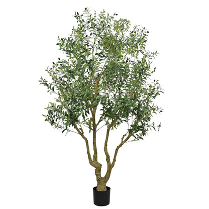8ft Olive Trees Artificial Indoor Large Faux Olive Tree with Pot, Natural Wood Trunk, Lifelike Fruits & Branches, Fake Plants for Indoor Outdoor Home Office Living Room Floor Decor, 1 Pack