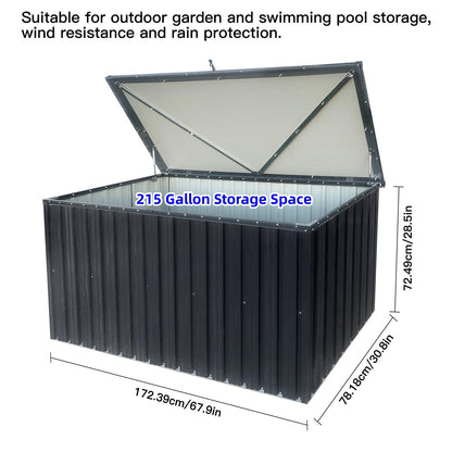 215 Gallon Outdoor Storage Box, Metal Deck Box with Waterproof UV-Resistant and Hydraulic Rod Design for Poolside, Patio, Backyard (Medium)