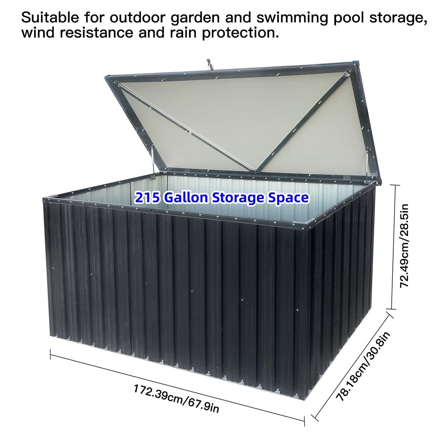 BouPower 215 Gallon Outdoor Storage Box,Waterproof Lockable Mental Deck Box for Patio Furniture Cushions Garden Tools