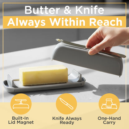 Butter Hub Plastic Butter Dish with Lid and Knife - Mothers Day Gift, Covered Dish Keeper with Magnetic Knife Holder, Easy Scoop, No Mess Lid Container, Dishwasher Safe, BPA-Free - Aqua, US Regular