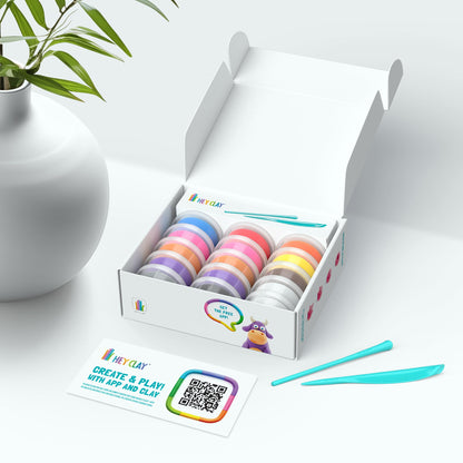HEY CLAY Animals Set - Colorful Modeling Air Dry Clay for Kids - Air Dry Clay Kit 15 Cans and Sculpting Tools with Fun Interactive Instructions App - Age 3 and up
