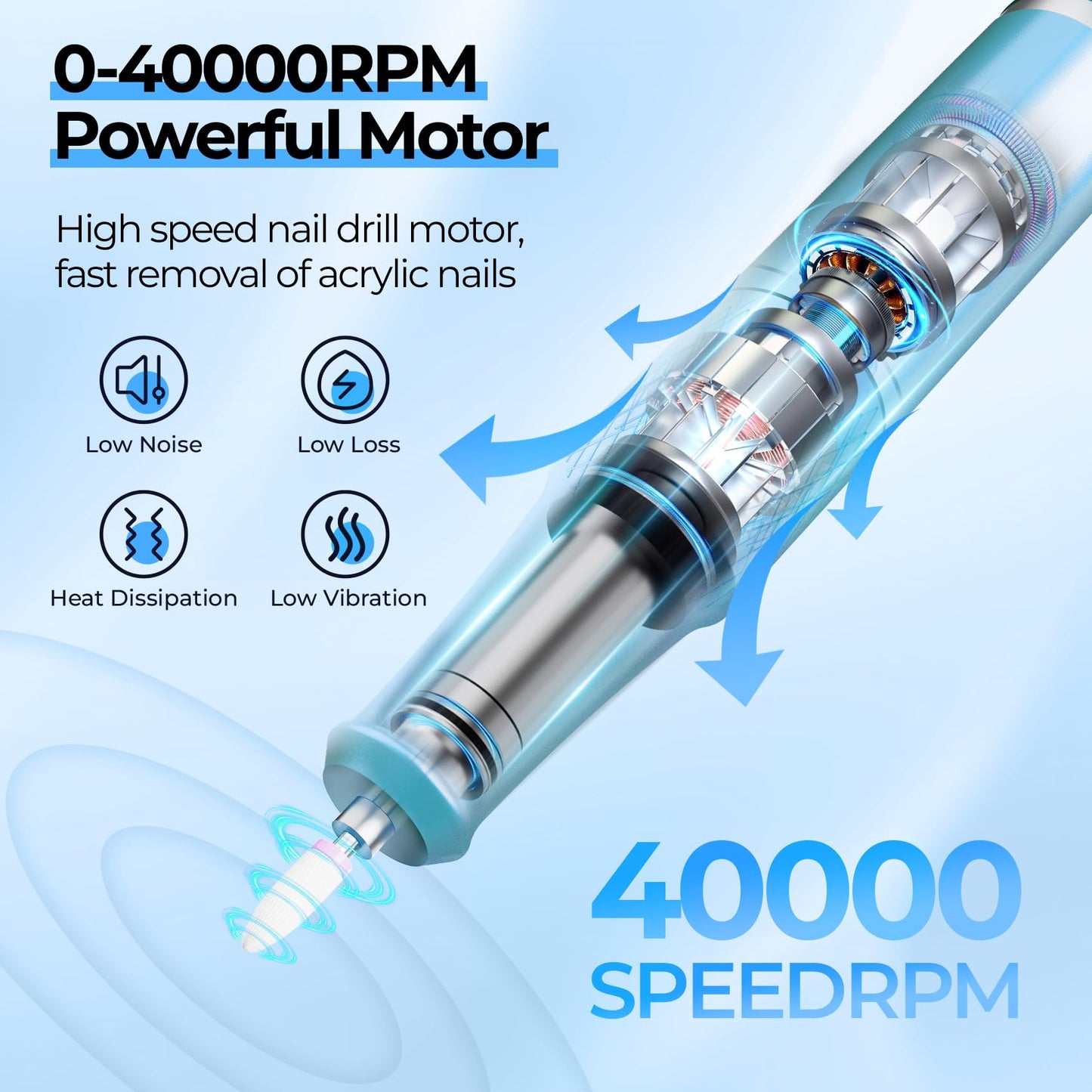 40000RPM Electric Nail File Drill Professional Kit, Drill Machine with LCD Display, Manicure Pedicure Polishing Acrylic Gel Nail Grinder for Salon, Home Use