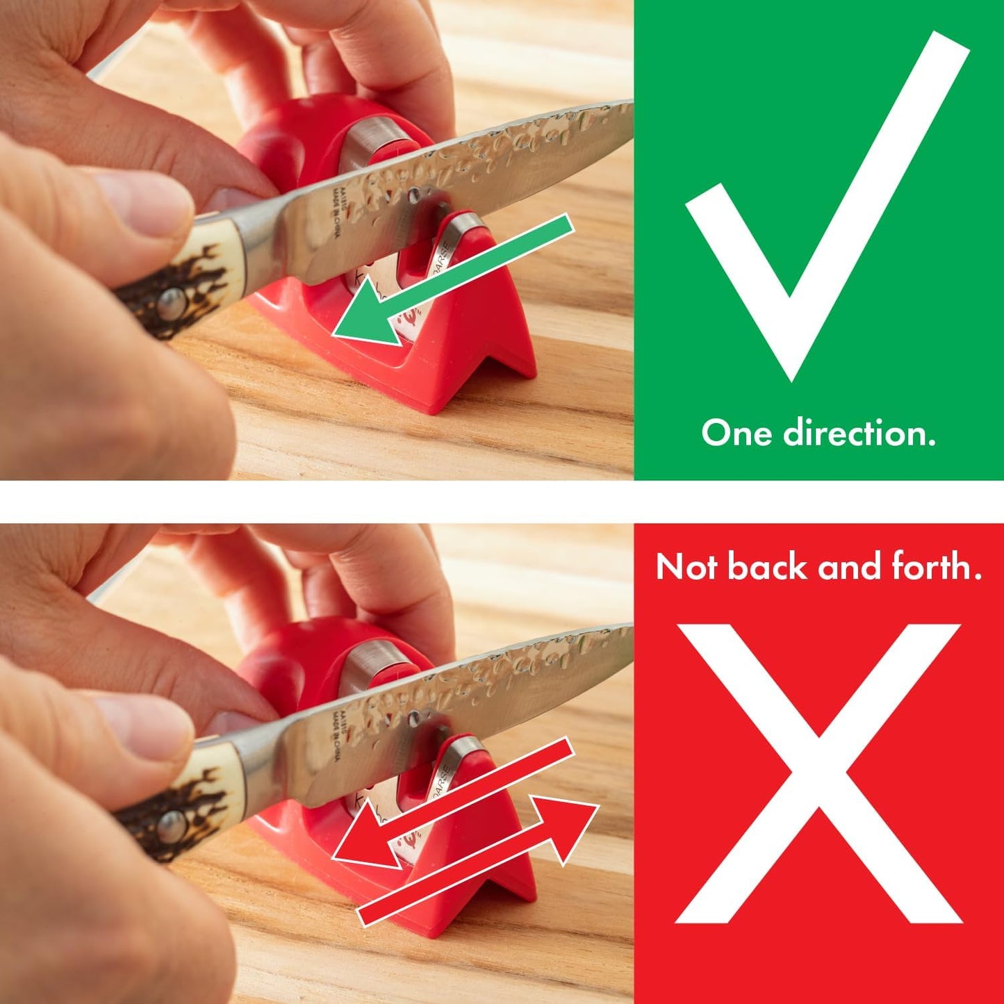 50883 Edge Grip 2-Stage Knife Sharpener - Red, Coarse & Fine Sharpeners, Compact, Non-Slip Base