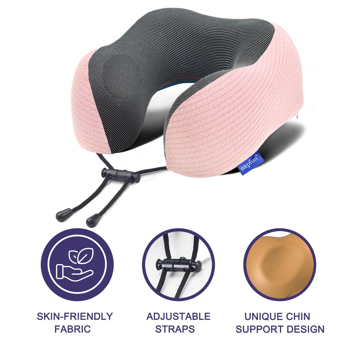 napfun Neck Pillow for Traveling, Upgraded Travel Neck Pillow for Airplane 100% Pure Memory Foam Travel Pillow for Flight Headrest Sleep, Portable Plane Accessories, Light Grey