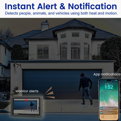 CasaCam Wireless Security Camera System Air | 7" Touchscreen Monitor and 2 720p Cameras | AC Powered, No Monthly Fees, Two-Way Audio, Free APP, Micro SD Card and Battery Installed, Model VS802