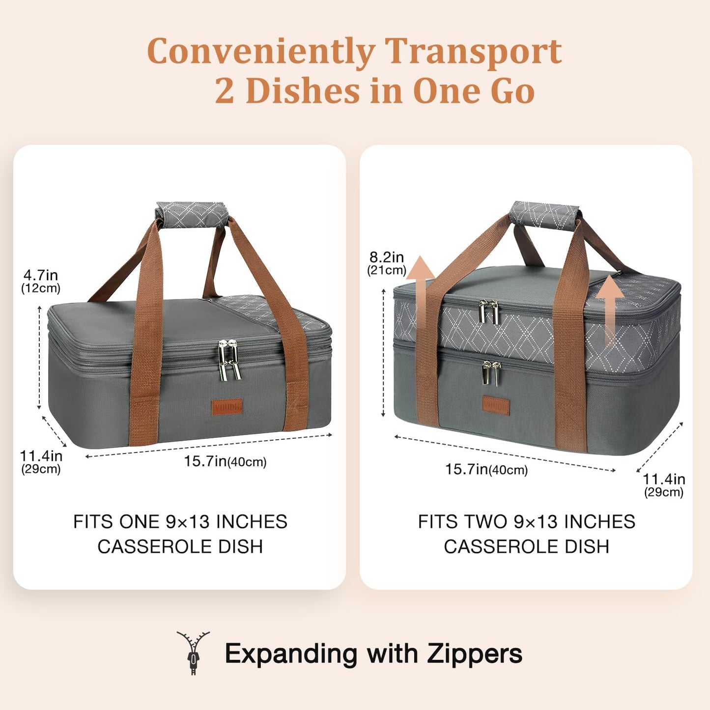 Vuudh Expandable Casserole Carrier Bag - Double Decker Food Bag, Insulated Casserole Carrier for Hot or Cold Food, Lasagna Holder Tote for Picnics,Beaches,Traveling or Gifts