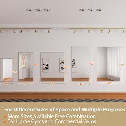 ROOMTEC Home Gym Mirror, 72"x 48"-1 PCS Frameless Gym Mirrors for Home Gym, Large Full Body Tempered Glass Wall Mounted Mirror for Yoga Room, Dance Studio, Workout Room
