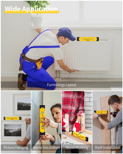 Torpedo Level Magnetic, Firecore 9 Inch Shockproof Small Leveler Tool with 3 Bubble Spirit Level 45 90 180 Degree, Construction Levelers for Hanging Pictures Install Shelf Home Renovation