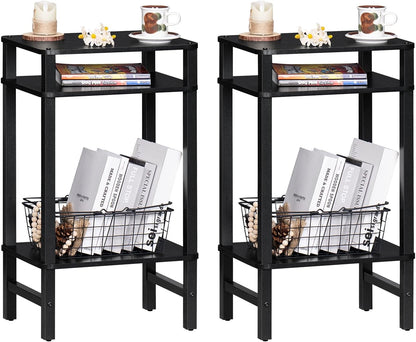 3-Tier YUFAM Side Table End Table Tall Night Stand for Living Room Bedroom Bathroom Office Furniture Black