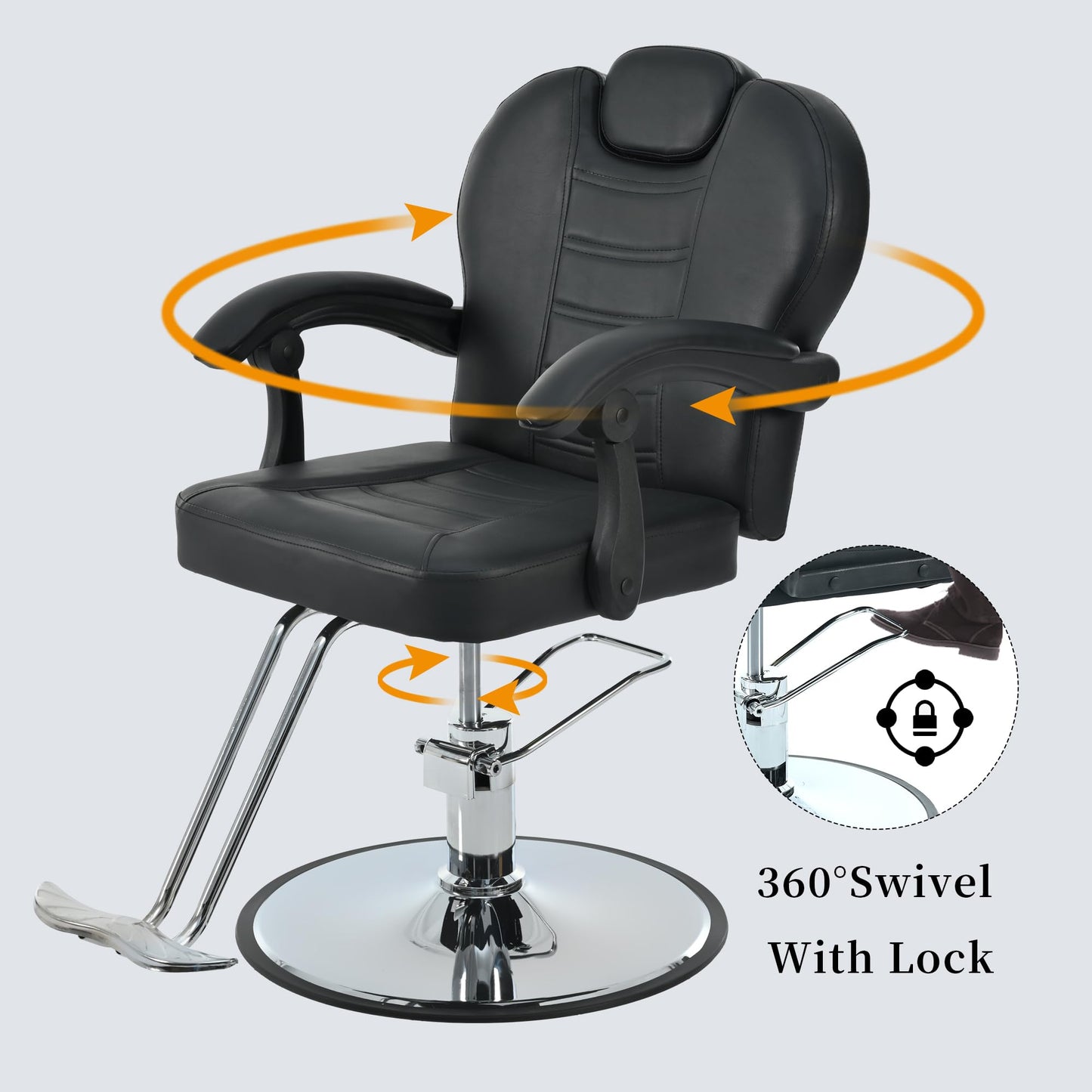 Merax Classic Reclining Barber Salon Chair for Hair Stylist with Heavy Duty Hydraulic Pump, 360° Rotation, Tattoo Chairs Shampoo Beauty Salon Equipment, Black