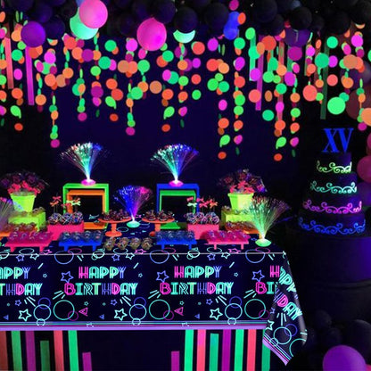 XJLANTTE 4 Pack Glow Party Tablecloth Supplies - Neon Plastic Birthday Table Cover, Black Light Fluorescence Rectangle Table Cloth 51"x86.6" for Glow in The Dark Birthday Party Decorations