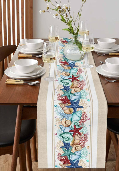 Lsrtoss 70 Inches 13" 70" Rustic Coastal Table Runner Long, Nautical Starfish Farmhouse Dress Scarves, Beach Coral