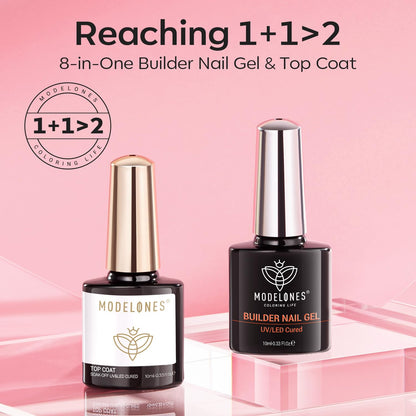 modelones Builder Nail Gel with Gel Top Coat, 3Pcs Clear Builder Nail Kit for Thickening Apex Building Extension Rhinestone Gel Tips Glue, U/V LED Lamp Cured for Home DIY Salon Girls