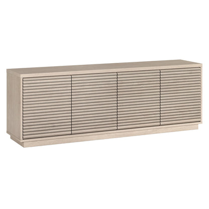 Henn&Hart Fluted TV Stand for TVs up to 78" with 2 Ribbed Storage Cabinets and Adjustable Shelves for Living Room, Family Room, or Office, Beech White