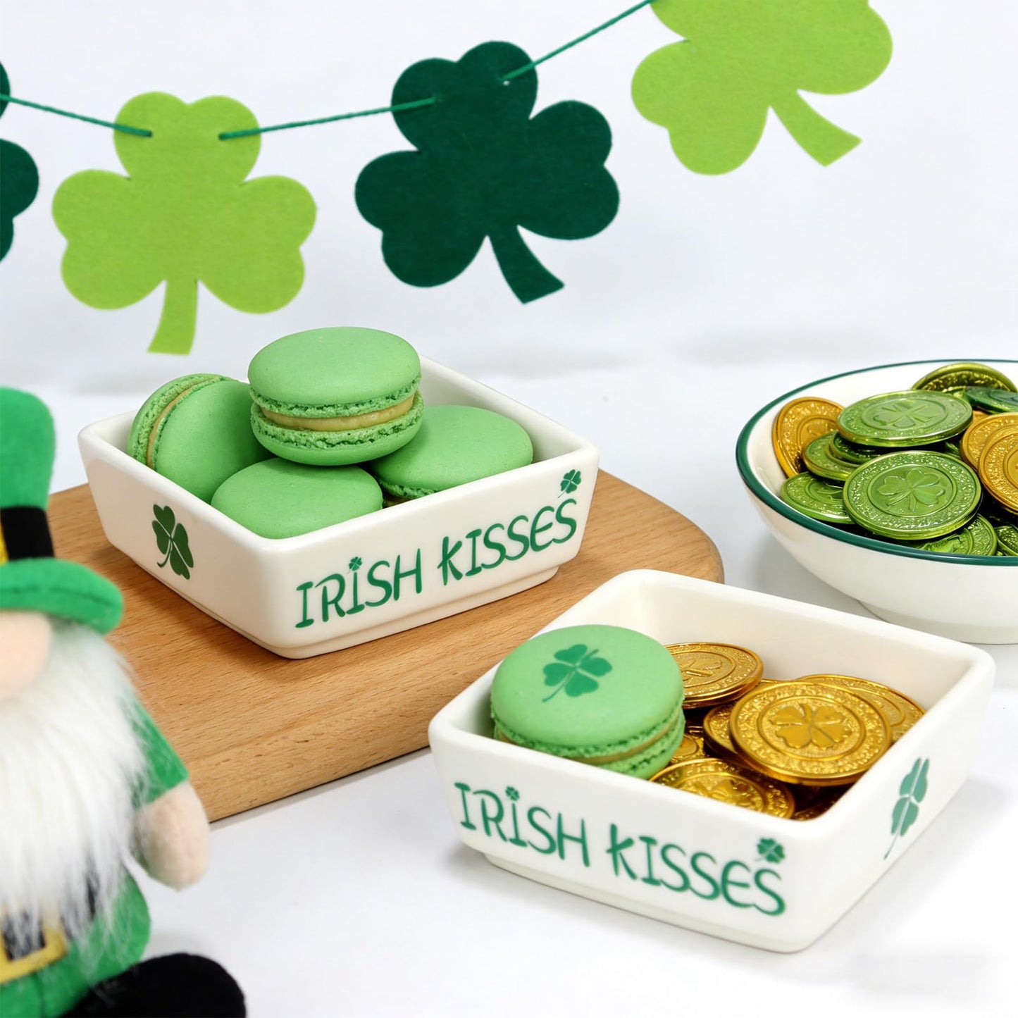 ISTOOLL St Patricks Day Decorations-2pcs Ceramics St Patrick's Day Candy Dish-St Patrick's Candy Storage for Home Kitchen Tiered Tray Table Party Centerpieces Decor
