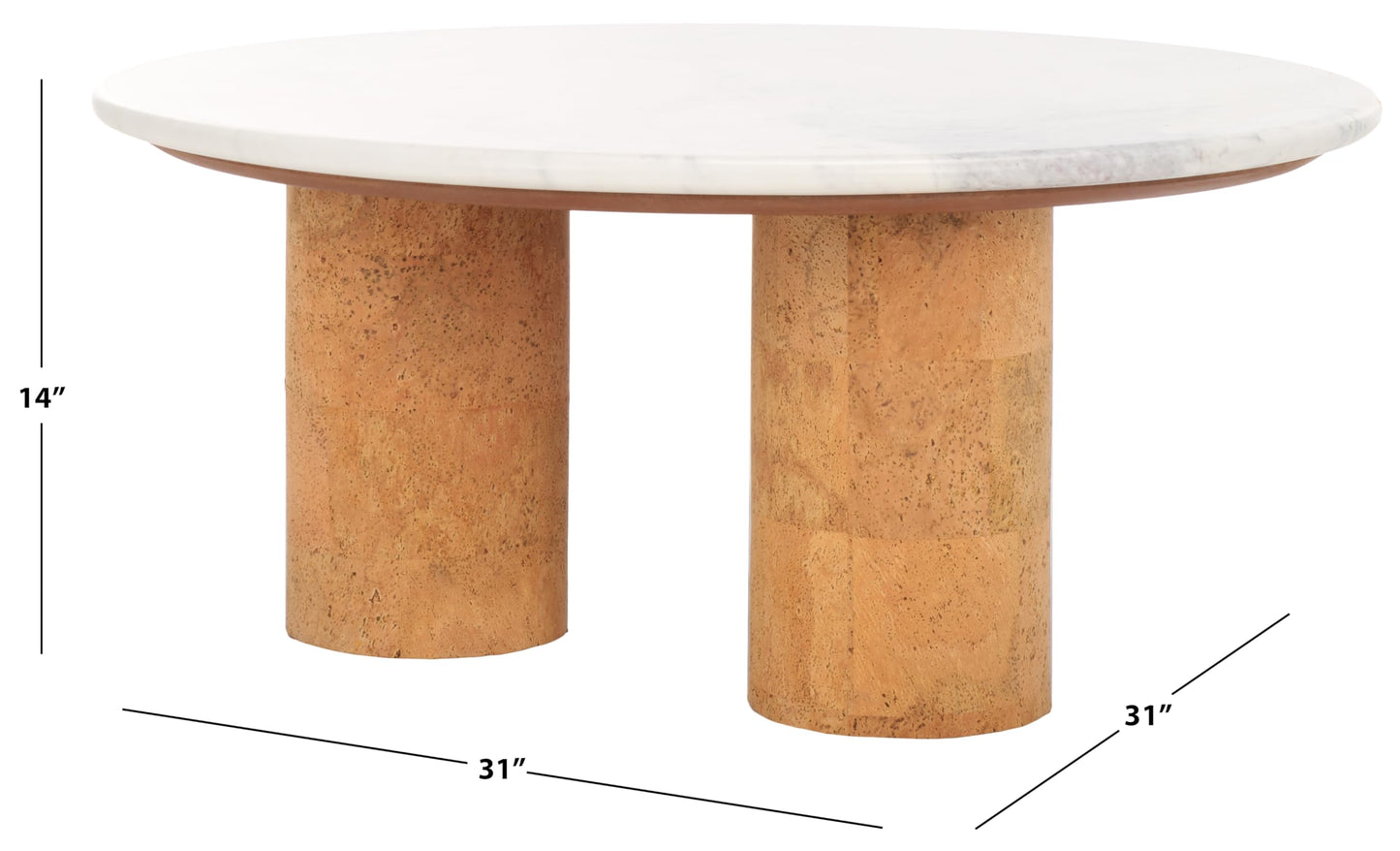 SAFAVIEH Couture Collection Marilynn White Marble/Cork 3-Leg Round Top Coffee Table