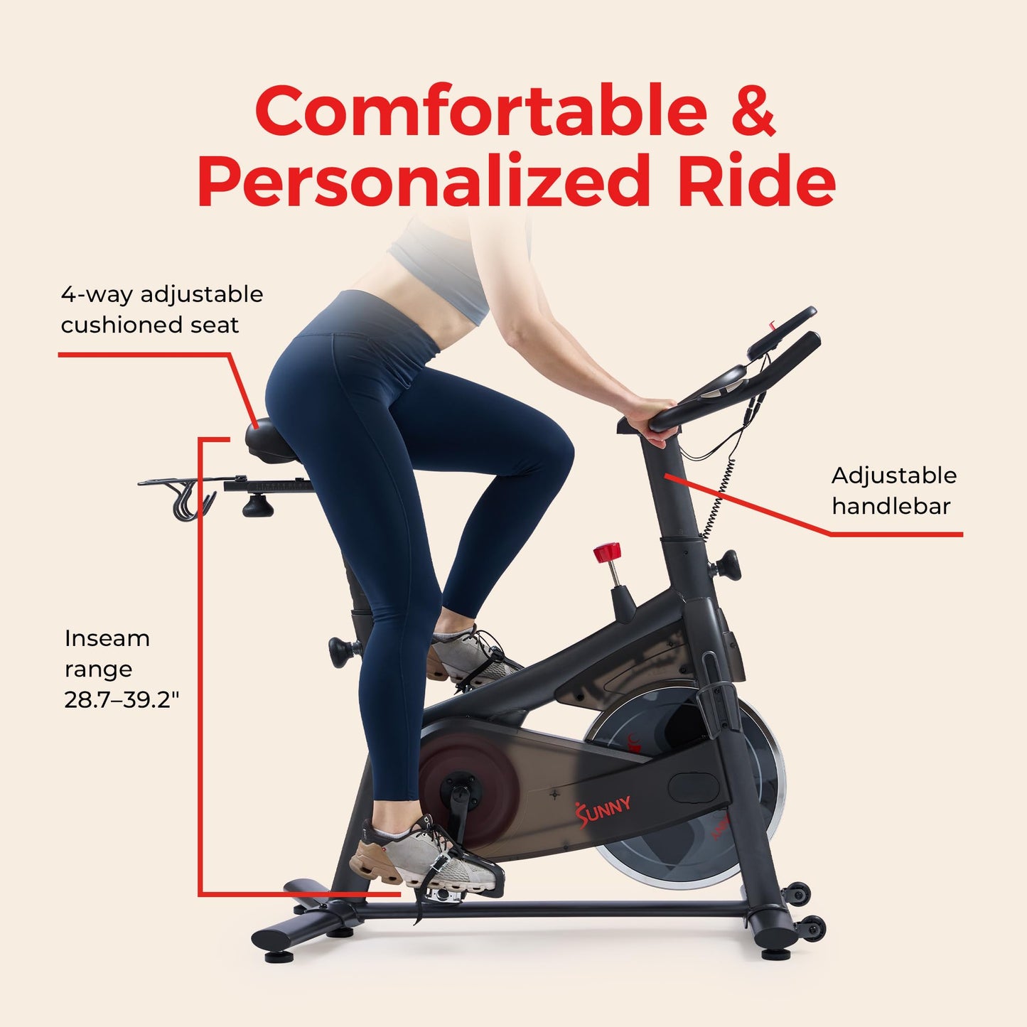 Sunny Health & Fitness ACTIVE 200 Smart Exercise Bike w/Pulse Sensor, Indoor Cardio Cycling Machine w/Adjustable Handlebar & Seat for Cardio Cycle Training, Free SunnyFit App Connection – SF-B124067