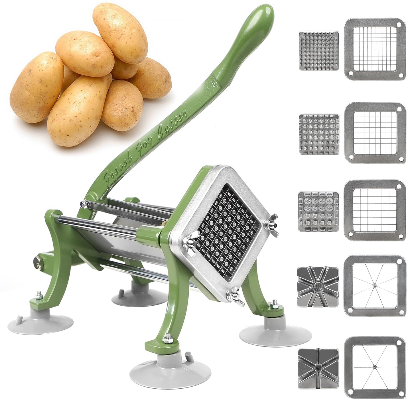 French Fry Cutter Commercial Potato Slicer with Suction Feet Complete Set, Includes 1/4", 3/8",1/2",8 Pieces,6 Pieces