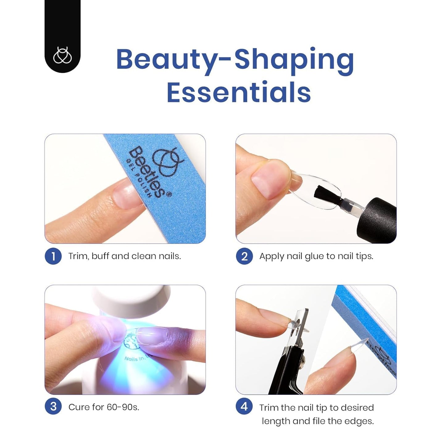 Beetles Gel Nail Extension Kit Almond Shape, Easy 9 in 1 Glue Uv Led Set Etch X Nail Tips Short Almond Half Matte Tips, Gift for Women & Girls, 504 pcs