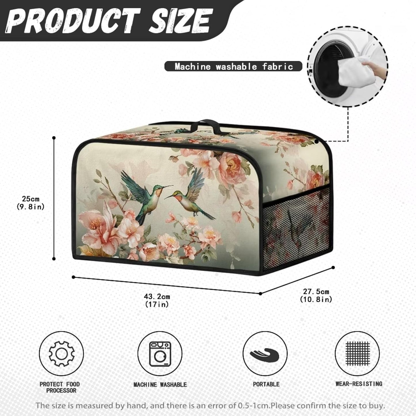 Floral Hummingbird Slow Cooker Dust Cover, Novelty Air Fryer Cover Compatible with Most Kitchen Appliances, Washable