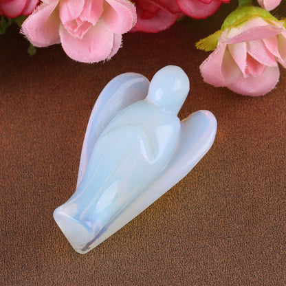 HEEPDD 2 Inch Opal Stone Peace Angel Pocket Statue, Hand Carved Healing Angel Figurine for Meditation Home Decor