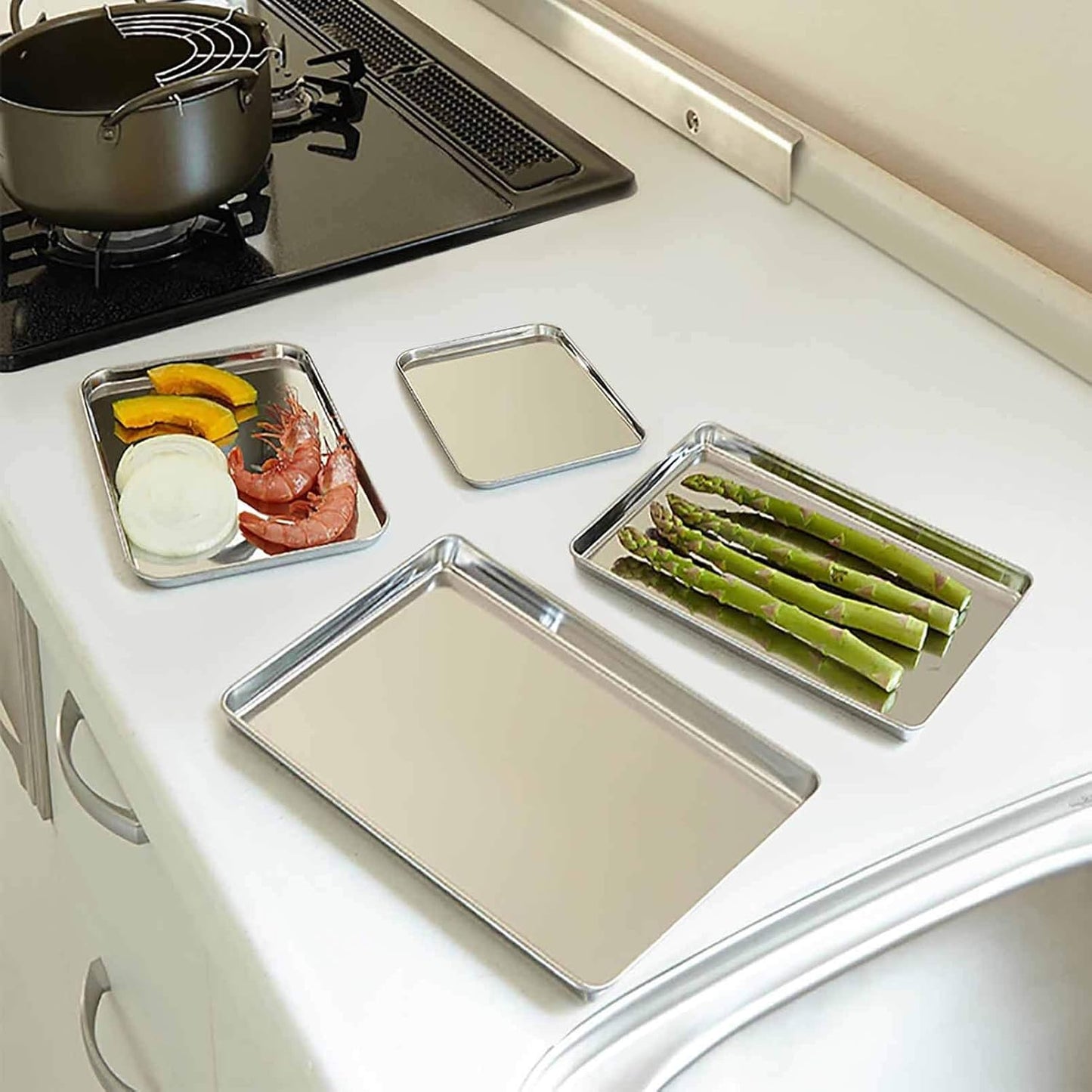 TeamFar Baking Sheet Set - 4 Stainless Steel Cookie Trays, Non-Toxic, Rust-Free, Easy Clean | 16/12.5/10/9.3 Inch